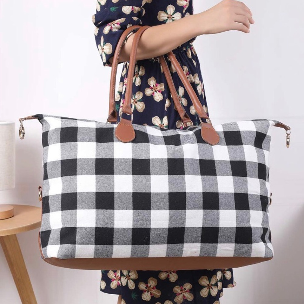 White Buffalo Plaid Weekender Large Travel Bag